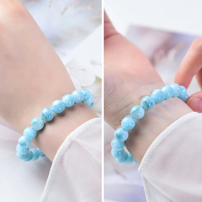 Natural Icy Sea-Pattern Stone Bracelet – Round Beads, Dominica Larimar, Ocean Crystal, and Septaria for Men and Women