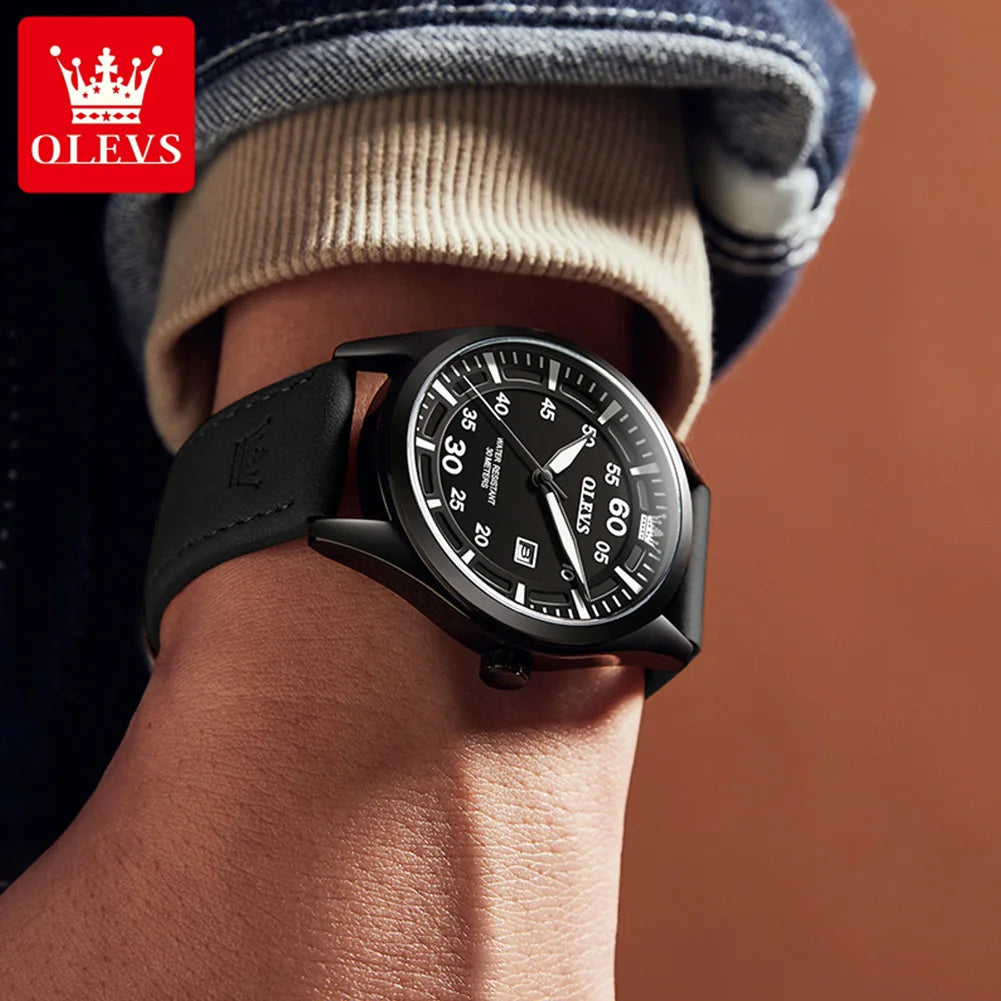 OLEVS 9962 Men's Luxury Watch - Ultra-Thin Leather Band, Business Casual Quartz Wristwatch