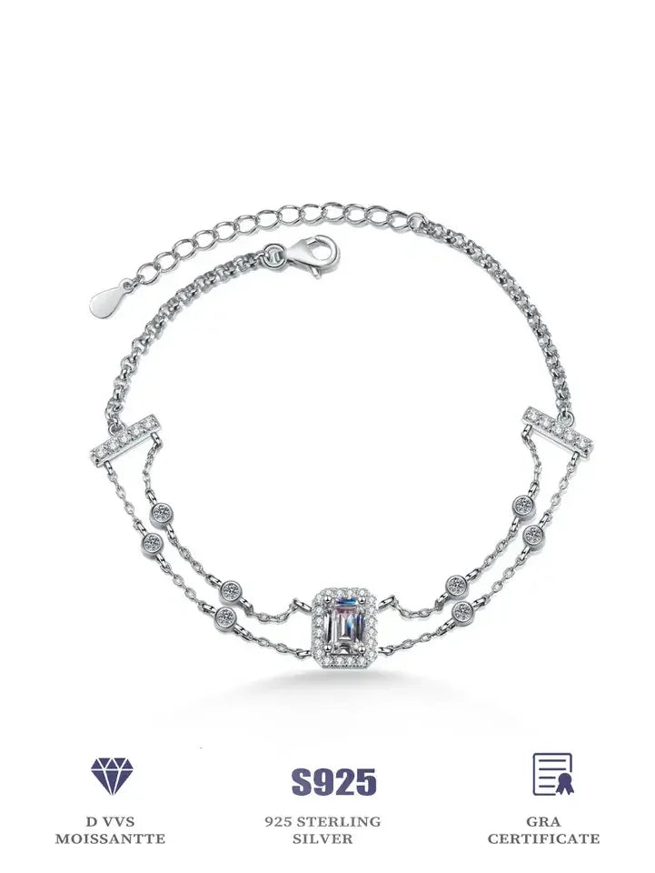 Luxury 925 Sterling Silver Bracelet for Women | 1ct VVS D Color Emerald Cut Moissanite Diamond | Perfect for Engagements, Parties, and Special Occasions