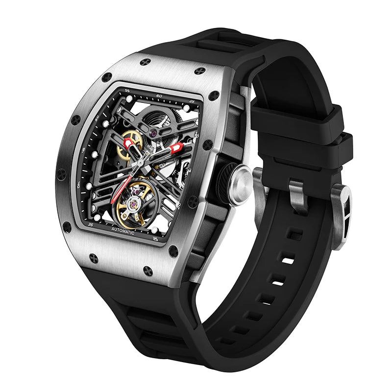 Luxury Men's Automatic Mechanical Watch – 30M Waterproof, Hollow Dial, Luminous Display, Silicone Strap & Power Reserve