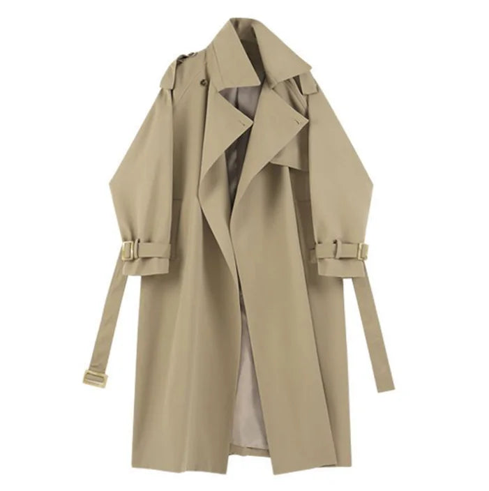 Elegant British Style Women's Mid-Length Trench Coat – High Waist Casual Slimming Windbreaker Overcoat Hermione