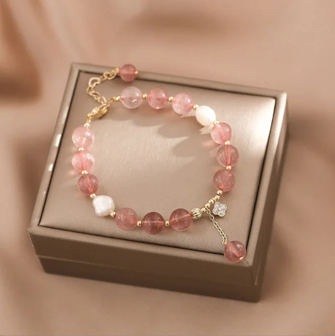 Strawberry Quartz Pi Xiu Bracelet for Women – Natural Crystal Bracelet with Red Woven Strap | Perfect Gift for Girlfriends