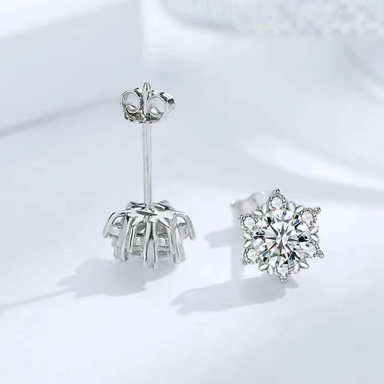 High-Grade Snowflake Moissanite Ear Studs – Women's Fashion 925 Sterling Silver Earrings Ida