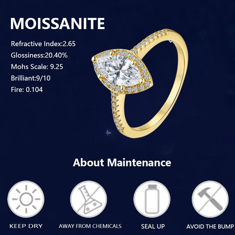 Women's Classic Horse Eye VVS1 Moissanite Ring – Fine Jewelry in S925 Sterling Silver, Elegant Ladies' Style