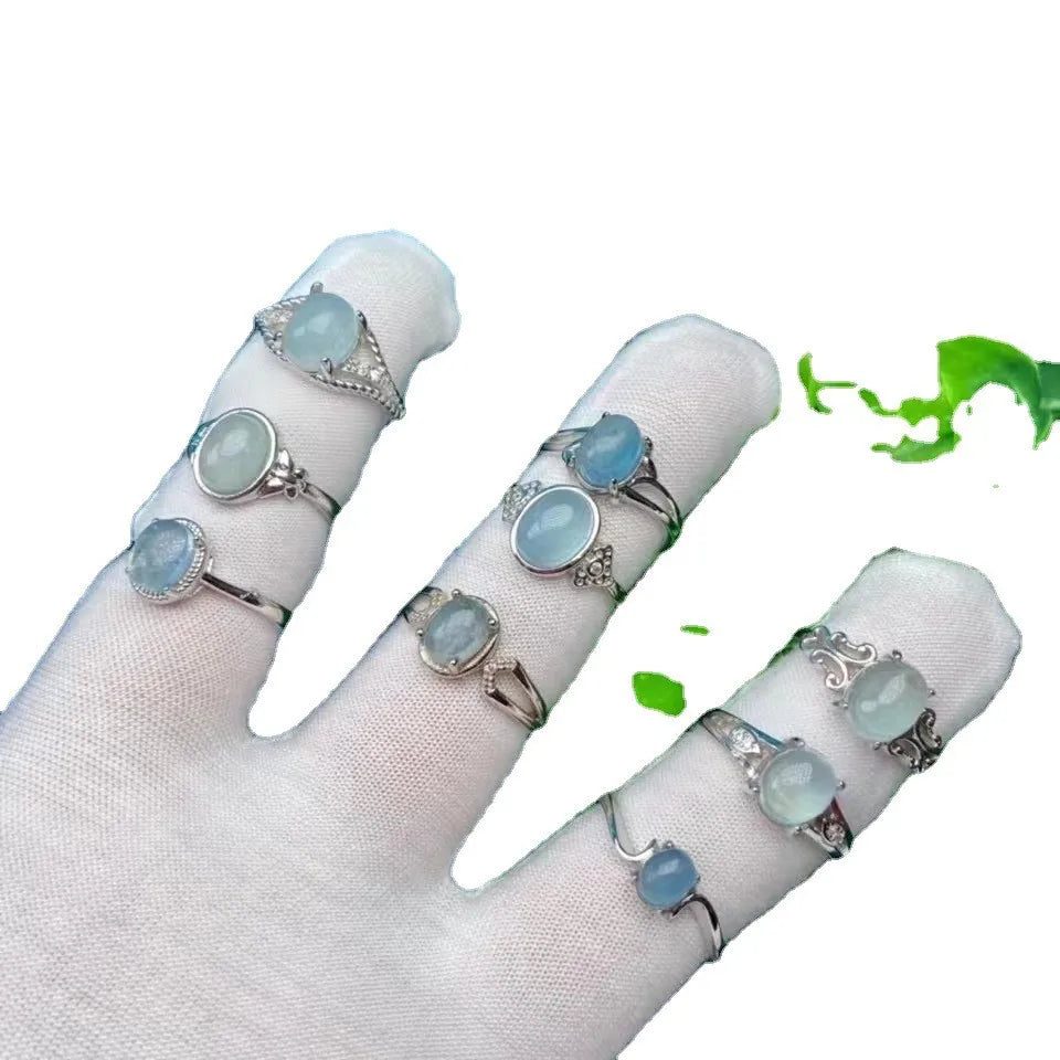 White Copper Silver-Plated Gemstone Rings – Resizable Aquamarine Crystal Finger Rings | Unique Gift for All Occasions