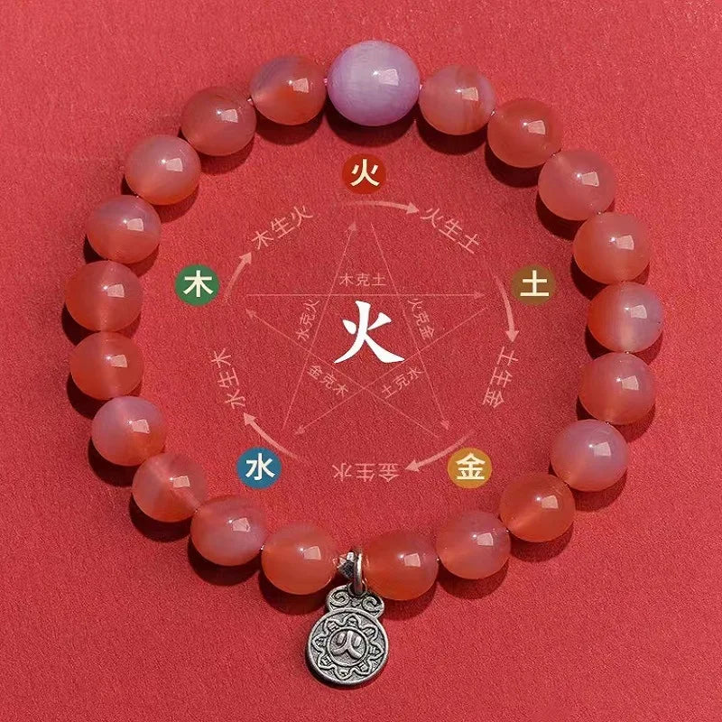 Men and Women's Five-Bracelet Set Golden Wood Water Fire Soil Balance Green Quartz Crystal Bangles