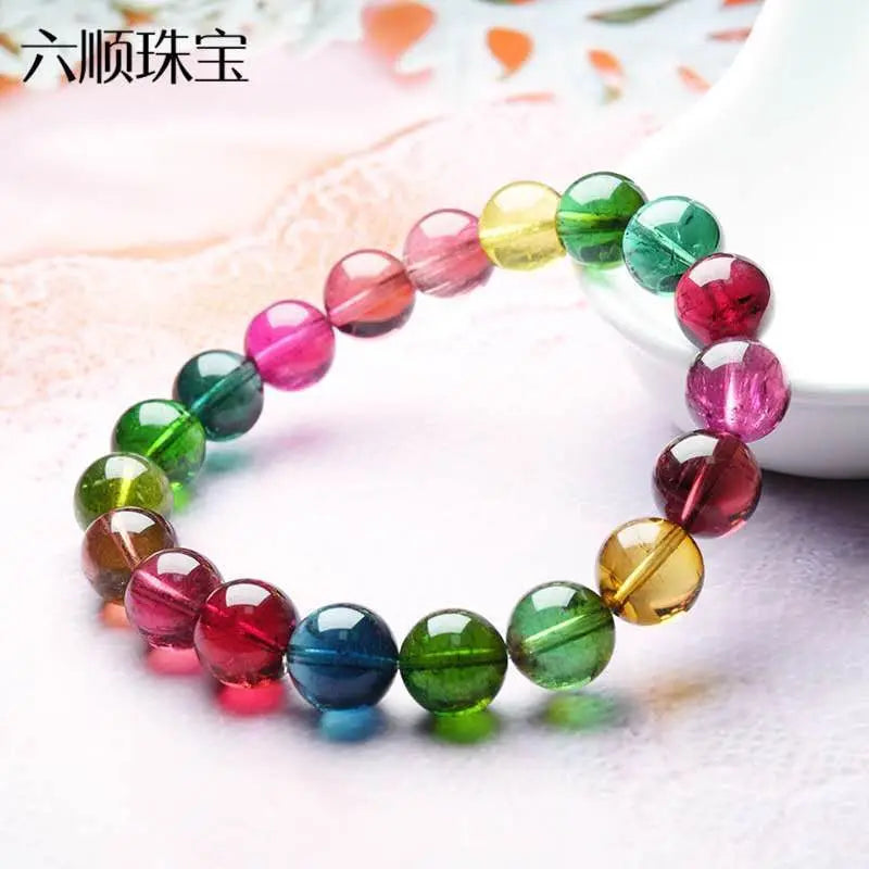 Natural Brazil Tourmaline Bracelet – Watermelon Cat's Eye, Three-Circle Carving, Tanzanite, Sugilite & Super Seven Crystal