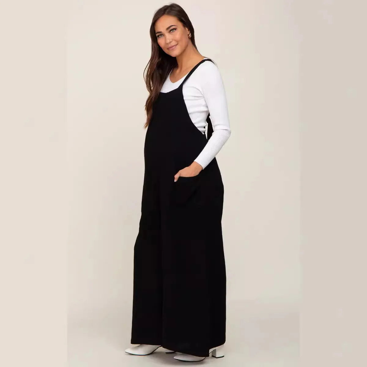 Maternity Overalls for Pregnant Women - Loose Wide-Leg Jumpsuit with Sleeveless Straps & Pockets | Casual Pregnancy Outfit Patricia