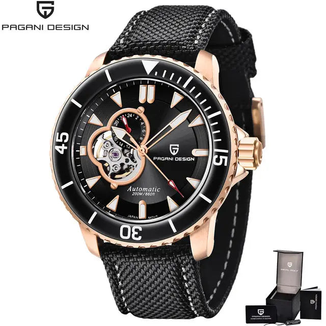 PAGANI DESIGN PD‑1674 Men’s Skeleton Automatic Mechanical Watch | Japan NH39 Movement, Stainless Steel, 20ATM (200M) Waterproof Luxury Wristwatch