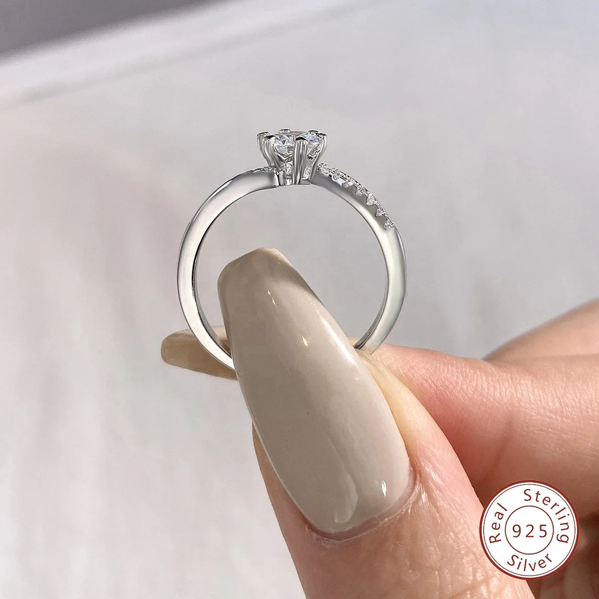 925 Sterling Silver Snowflake Moissanite Ring – Classic Twisted Arm Luxury 1/2 Ct Diamond Engagement Jewelry for Women Jayne