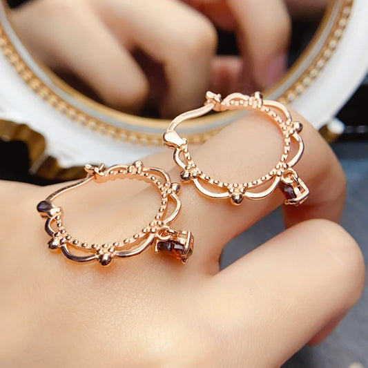 Natural Garnet Gemstone Earrings – 925 Sterling Silver Fine Jewelry for Women | Elegant January Birthstone Gift