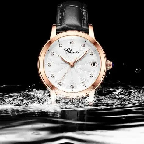 CHENXI 8833 Women's Luxury Automatic Mechanical Watch - Genuine Leather, Diamond Dial, Waterproof, Luminous Calendar