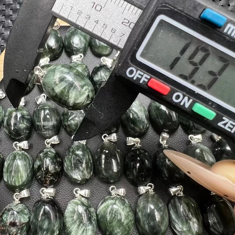 Green Seraphinite Pendant – Natural Gemstone Jewelry with 925 Silver Hook Oval Design