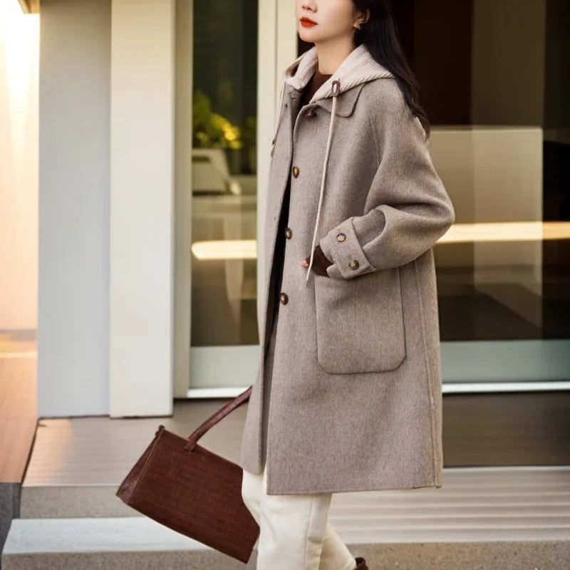 Elegant Hooded Woolen Women's Coat – Fashionable Winter Style Zoe