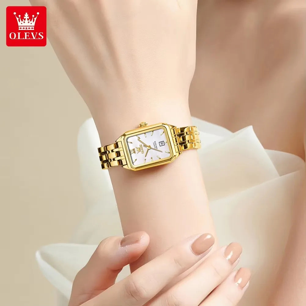 OLEVS 5616 Women’s Luxury Watch - Stainless Steel Strap, Waterproof Quartz Wristwatch with Roman Numerals & Calendar