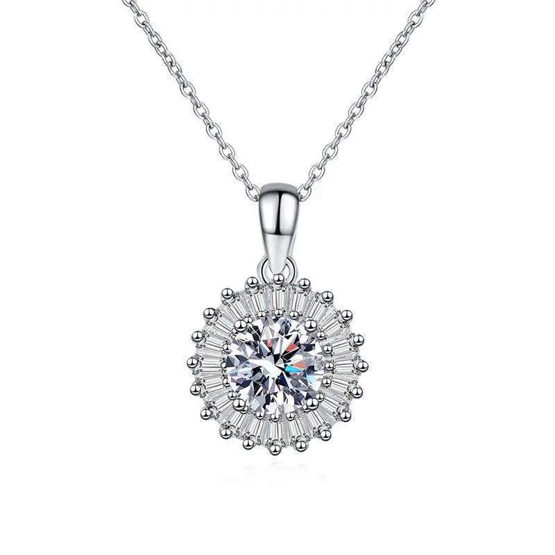 Classic Moissanite Pendant Necklace | Sterling Silver Anniversary & Engagement Gift Una
