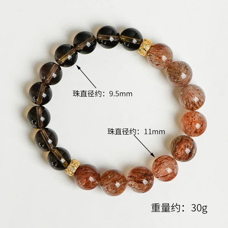 High-Quality Super Seven Energy Bracelet – Natural Smoky Quartz & Black Gold Beaded Religious Jewelry for Healing and Wealth