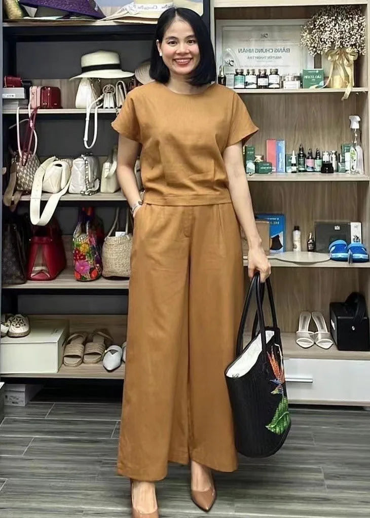 Women's Summer Two-Piece Set – Loose-Fit Top and Breathable Trousers