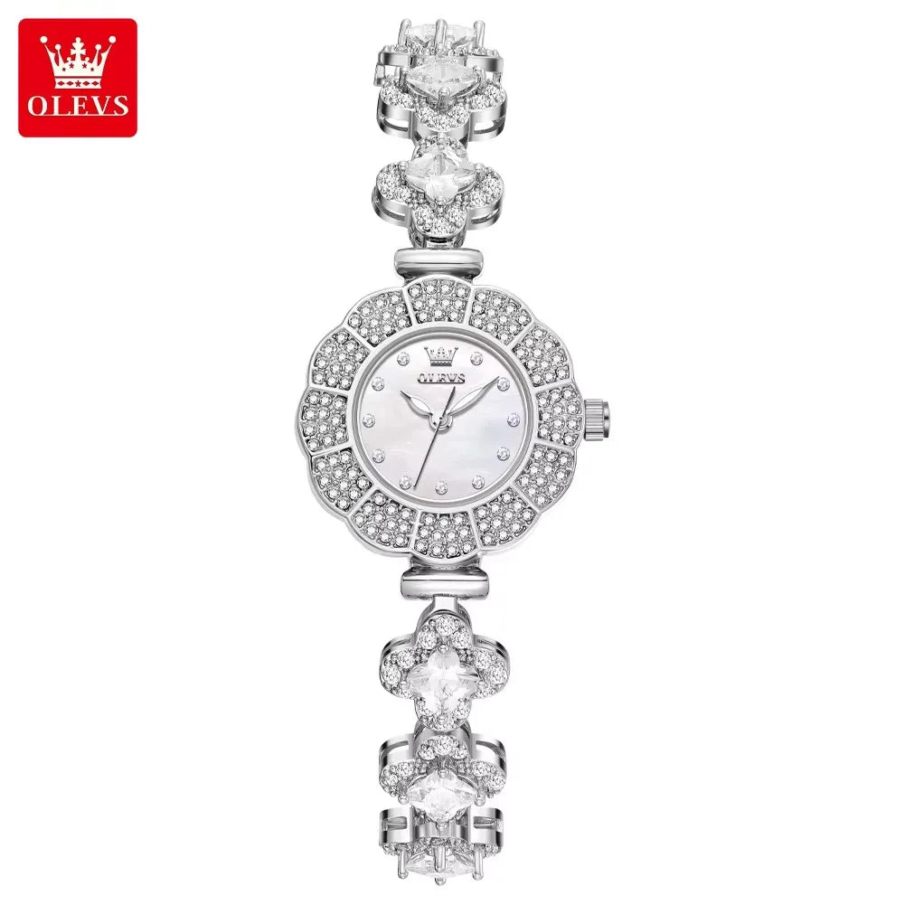 OLEVS 9813 Luxury Women's Quartz Watch – Diamond-Accented Waterproof Stainless Steel Bracelet Timepiece Mabel
