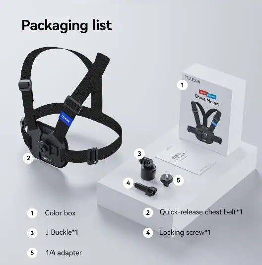 TELESIN Adjustable Quick-Release Chest Strap | Action Camera Mount for DJI, GoPro, Insta360