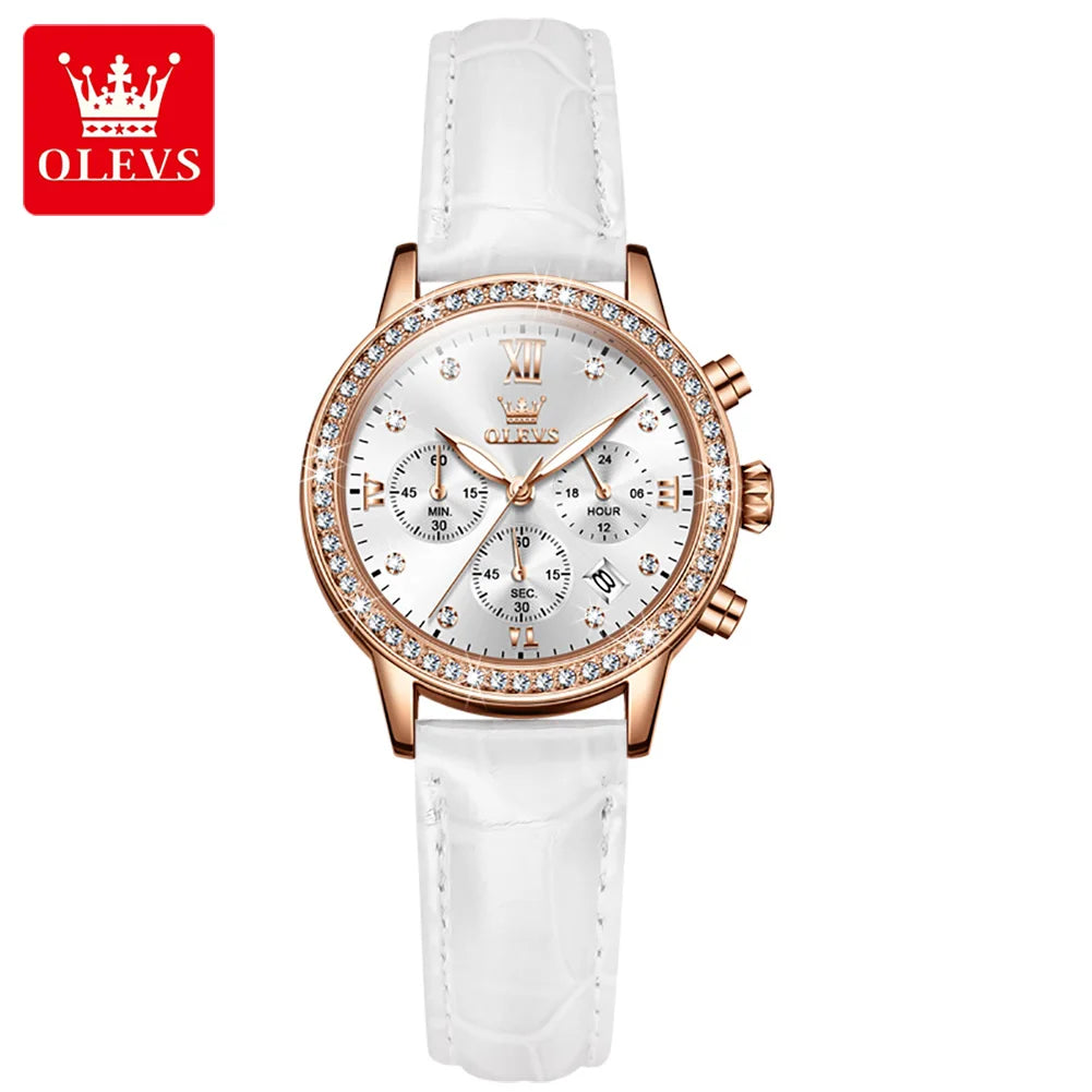 OLEVS 9933 Women's Luxury Quartz Watch - Elegant Leather Band, Stylish Analog Design for Ladies
