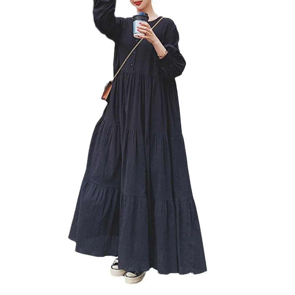 Retro Lantern Sleeve Women's Dress – Long Sleeve, Large Swing Design for a Vintage Look