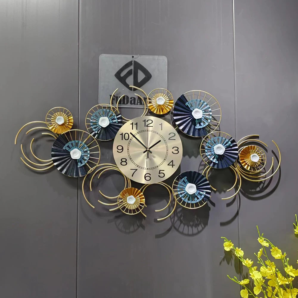 88x45cm Large Black Flower Wall Clock – Silent 3D Metal Art Design for Living Room, Office, and Home Decor