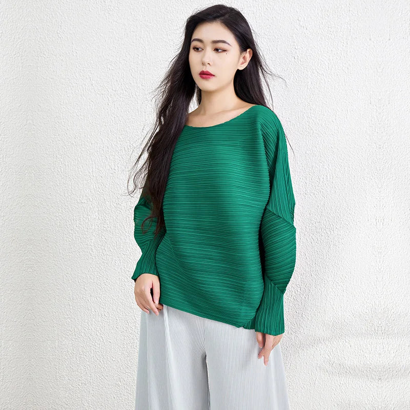Women's Pleated Miyake Top - Casual Irregular Design | Stylish & Comfortable Blouse Nova