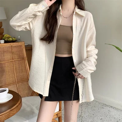 Women's Lightweight Long-Sleeve Shirt | Loose Korean-Style Single-Breasted Blouse Kara