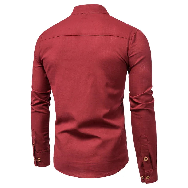 Men's Cotton Long Sleeve Shirt - Spring Summer Slim Fit Business Casual Collar Design Luke