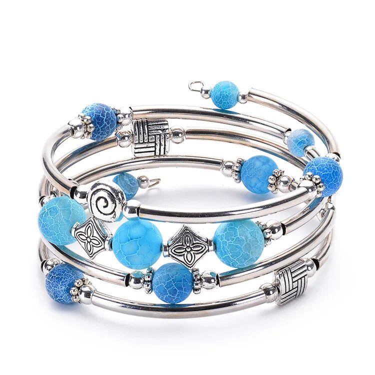 Fashion Charm Natural Stone Beaded Bracelet – Turquoise Crystal Multilayer Spiral Memory Wrap Bangle for Women Helena