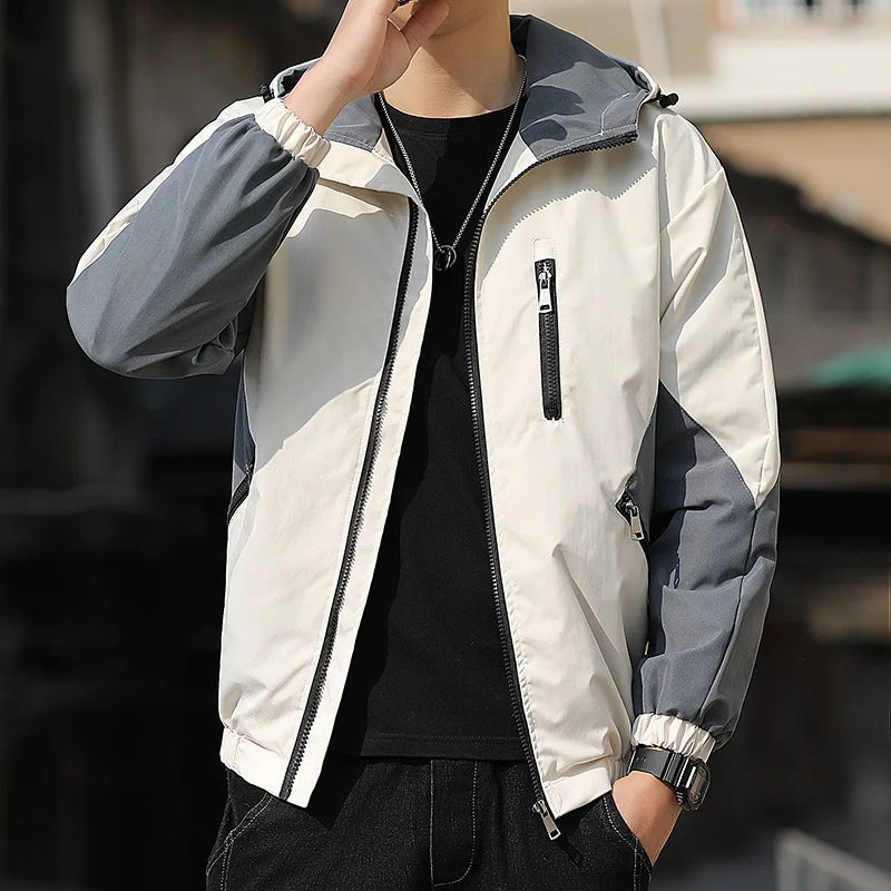 Men's Hooded Windbreaker – Spring & Autumn Slim Fit Jacket, Plus Size Wadded Coat, Lightweight Fashion Pilot Parka Garion