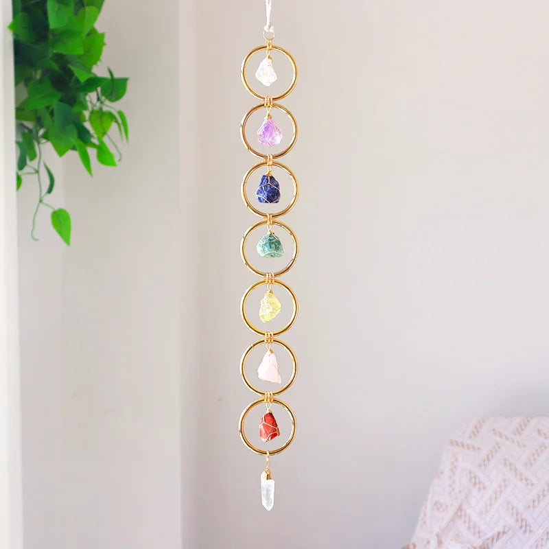 Raw Crystal Chakra Wall Hanging – Natural Crystal Sun Catcher for Home Décor, Energy Healing, and Positive Vibes