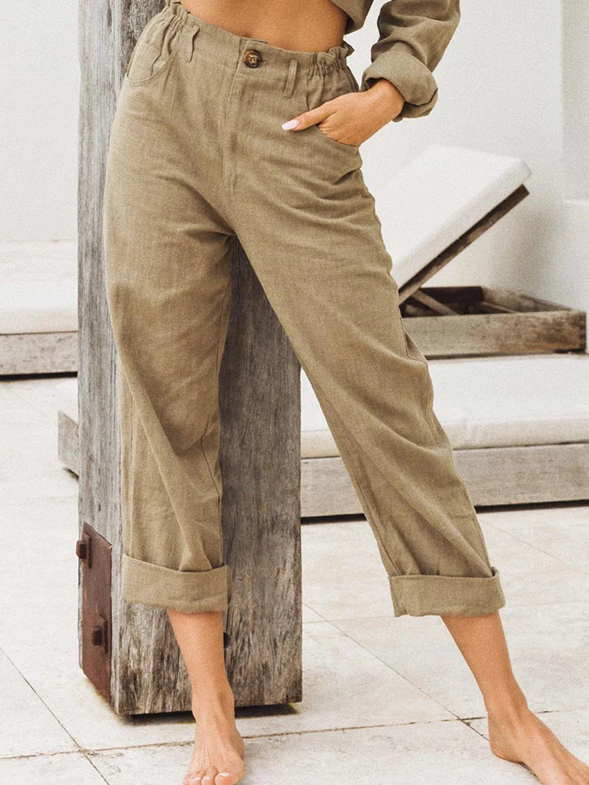 Summer High-Waist Cotton Linen Trousers | Loose Fit Casual Solid Color Pants for Women Trina