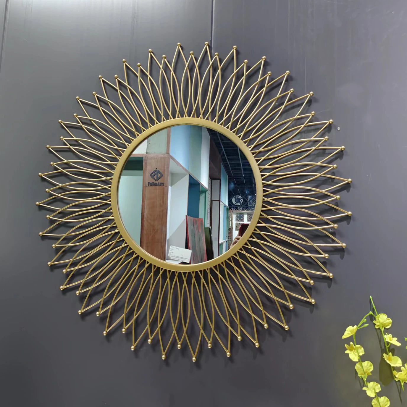 Modern Novel Design Large Decorative Wall Mirror – Gold Metal Frame Art for Living Room Indoor Decor