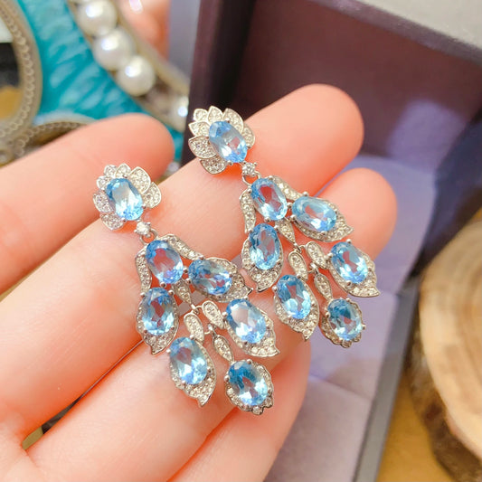 925 Sterling Silver Natural Blue Topaz Earrings – Elegant Gemstone Jewelry for Women | Birthstone Gift of Love & Clarity