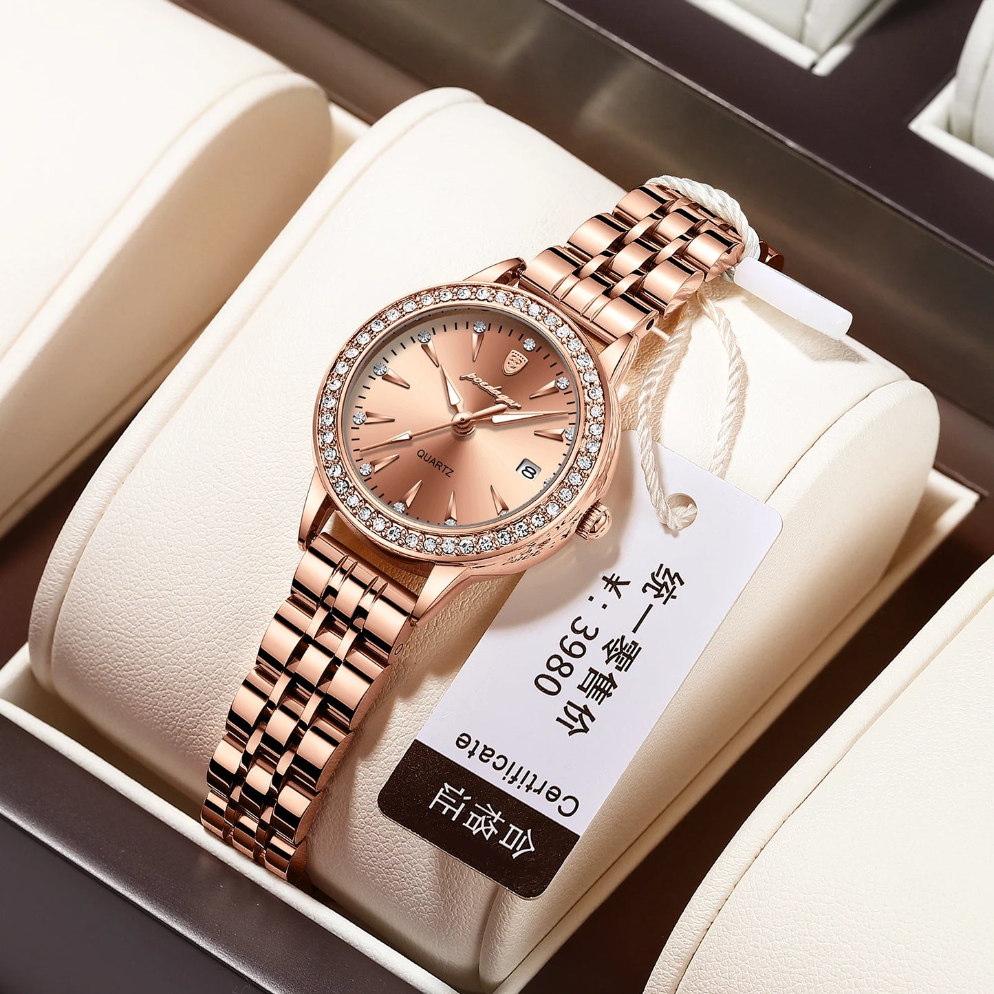 POEDAGAR Women's Rose Gold Luxury Watch – Diamond-Accented Ladies Waterproof Stainless Steel Quartz Wristwatch with Date Display Jocelyn