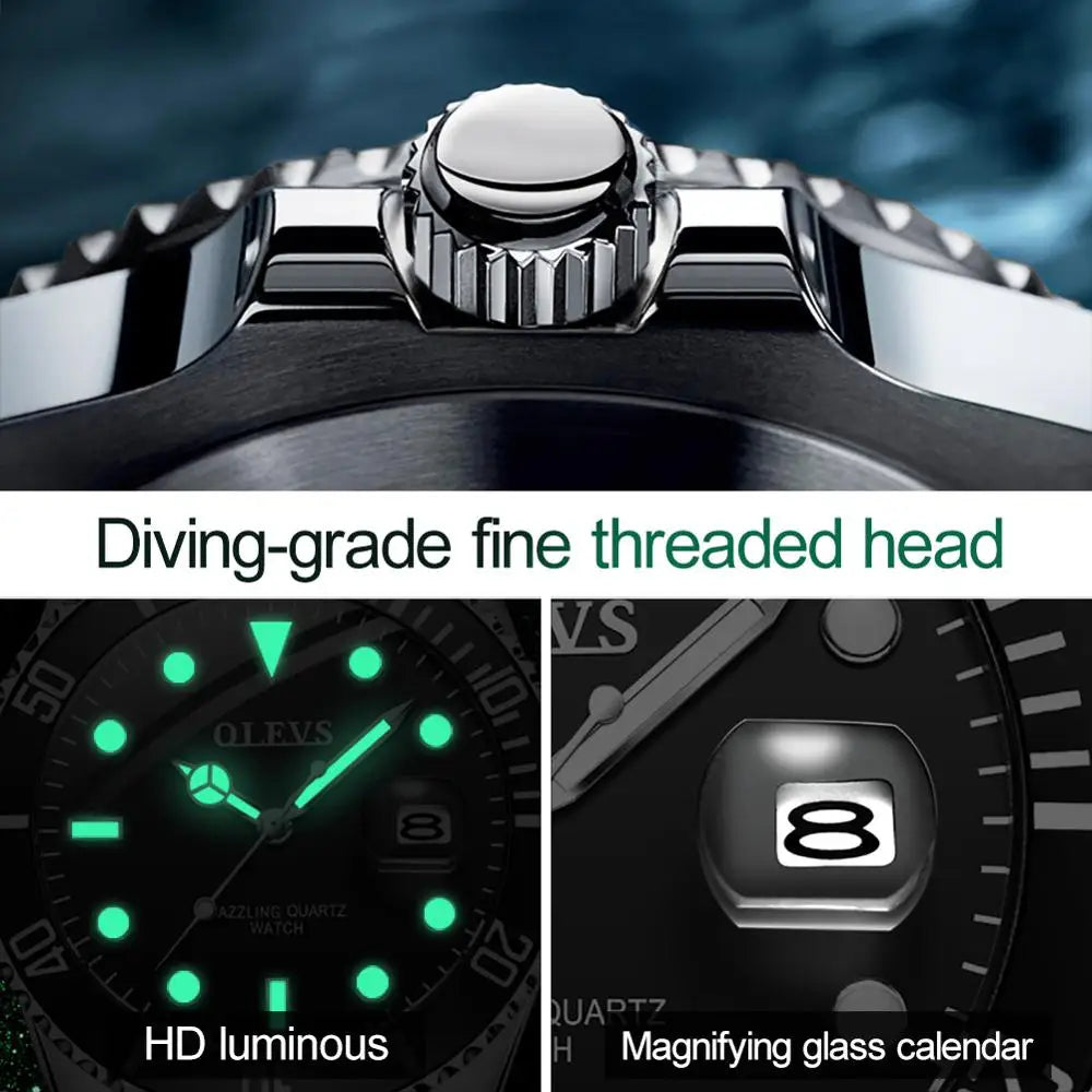 OLEVS 5885 Diamond Watch for Men – Fashionable Business Quartz Wristwatch with Steel Band, Waterproof, Luminous, and Sport Design