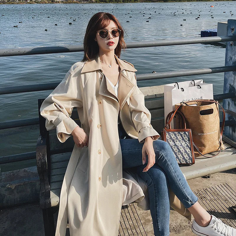 High-End Women's Mid-Length Trench Coat – Loose Fit Korean Style for Spring and Autumn Eva