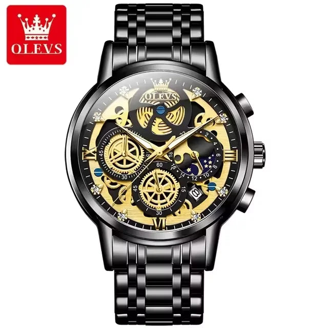 OLEVS 9947 Luxury Men's Watch - Gold Automatic Mechanical Quartz Sport Wristwatch, Waterproof High-End Business Design