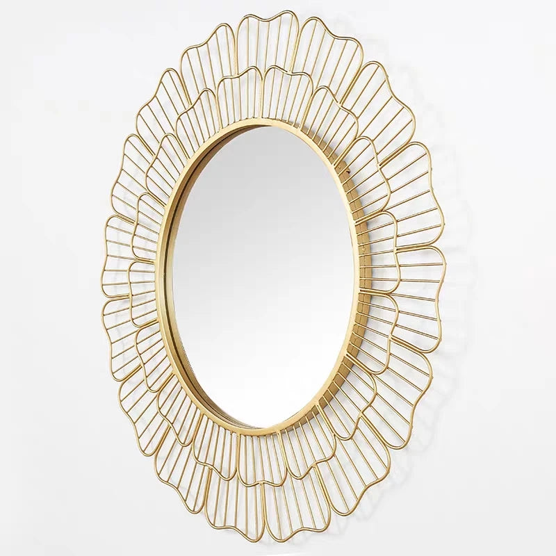 Large Round Gold Wall Mirror – Modern Iron Frame Decorative Wall Hanging for Living Room and Home Furniture