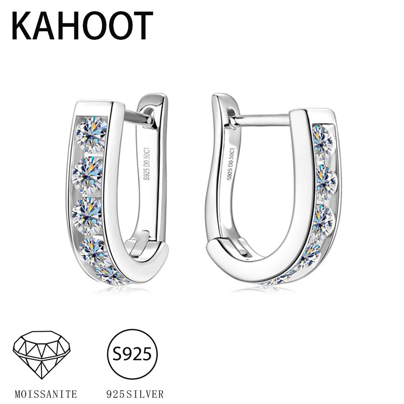 S925 Sterling Silver U-Shaped Moissanite Earrings 0.1ct, Minimalist Design, High-End Couple Style, Sweet & Modern Cora