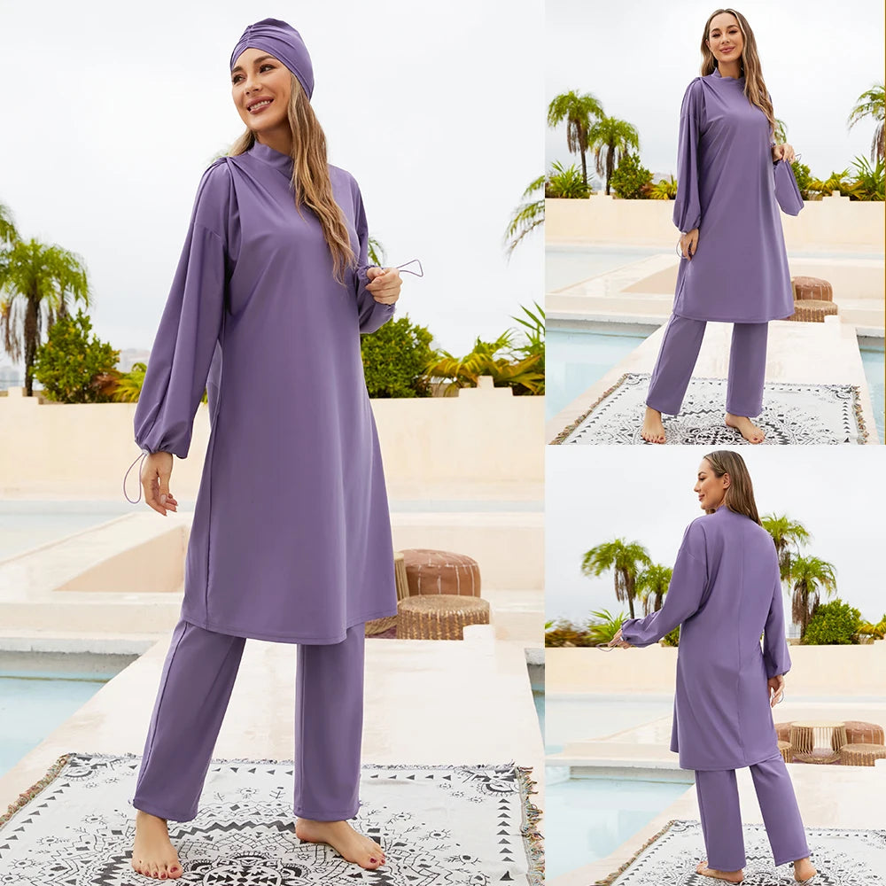 Purple Burkini for Women – Modest 3-Piece Long Sleeve Swimwear | Islamic Sports Swimsuit with Hijab Eshal