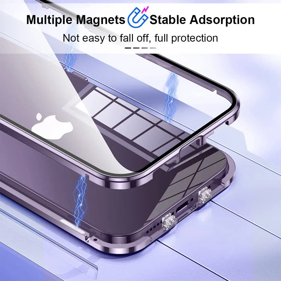 Magnetic 360° Full Cover Metal Frame Phone Case | Double-Sided Tempered Glass HD Cover for iPhone 15, 14, 13 Pro Max