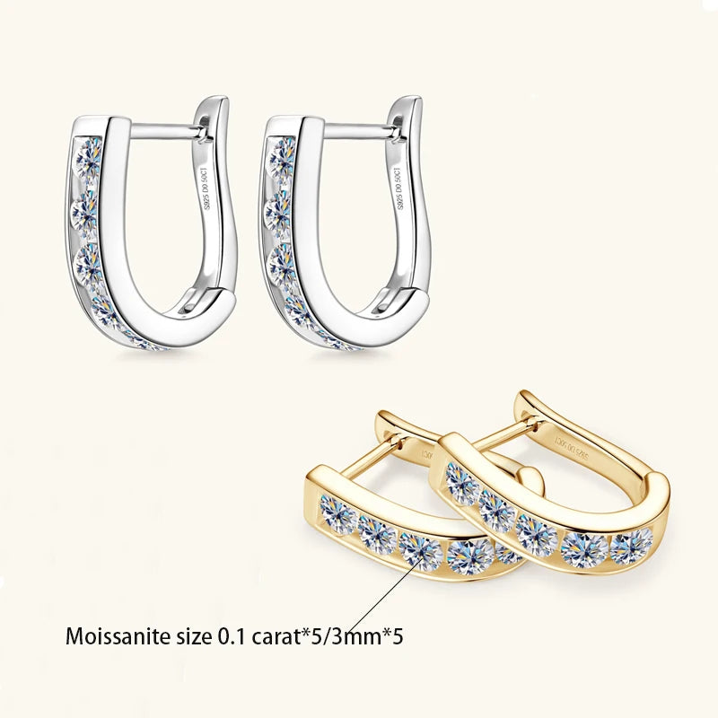 S925 Sterling Silver U-Shaped Moissanite Earrings 0.1ct, Minimalist Design, High-End Couple Style, Sweet & Modern Cora