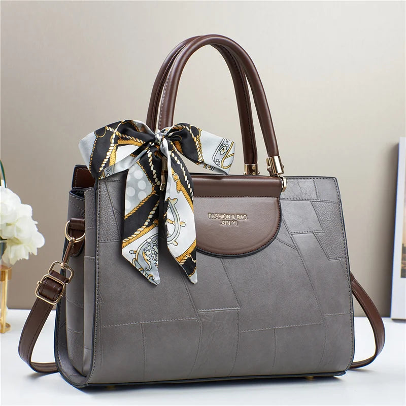 Women’s PU Leather Handbag – New Design Crossbody Bag with Tie Cloth Accent Elisa