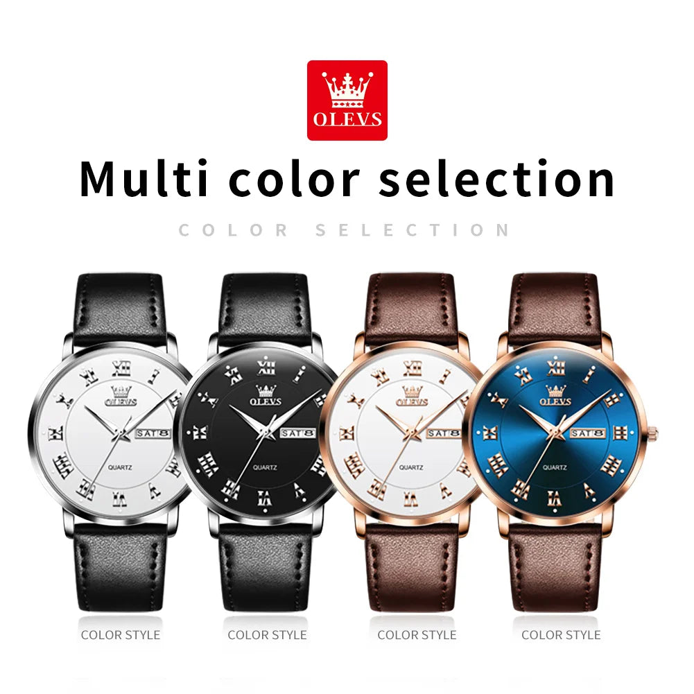 OLEVS 2920 Luxury Custom Logo Quartz Watch – Waterproof Genuine Leather Wristwatch with Luminous Design for Men