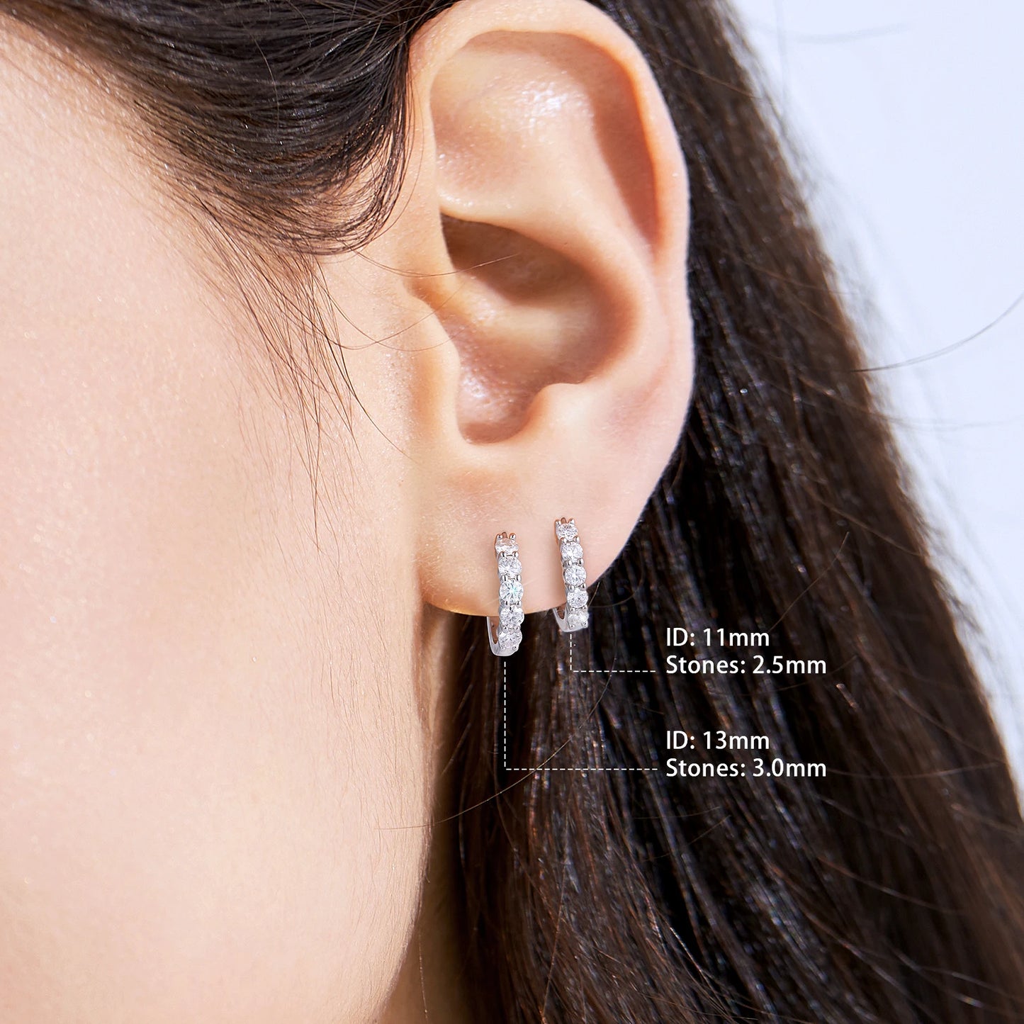 Moissanite Huggie Earrings – 14K White Gold-Plated 925 Sterling Silver D Color VVS1 Lab-Created Diamond Hoop Earrings for Women and Men