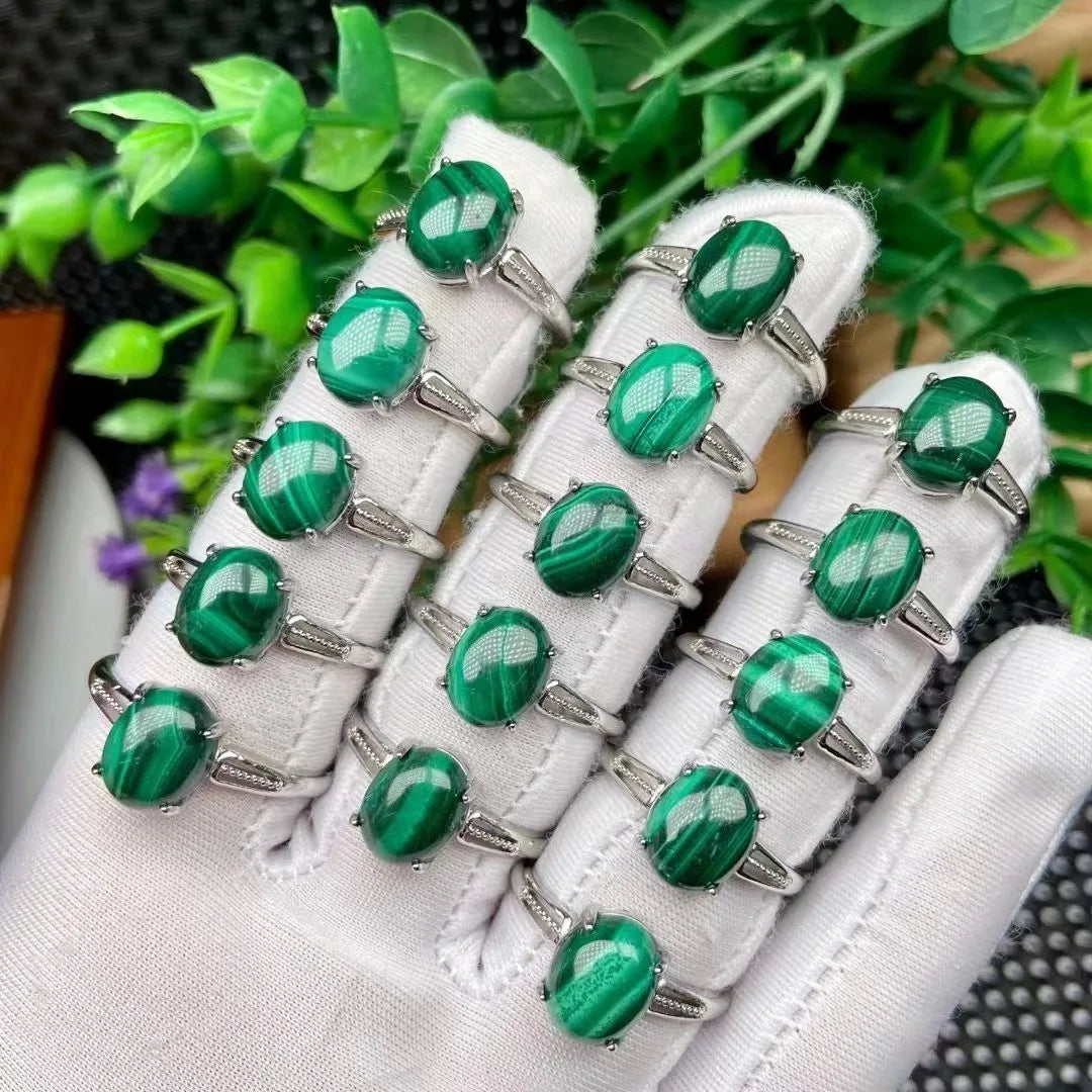 Natural Malachite Adjustable Ring – Crystal Quartz Gemstone Jewelry