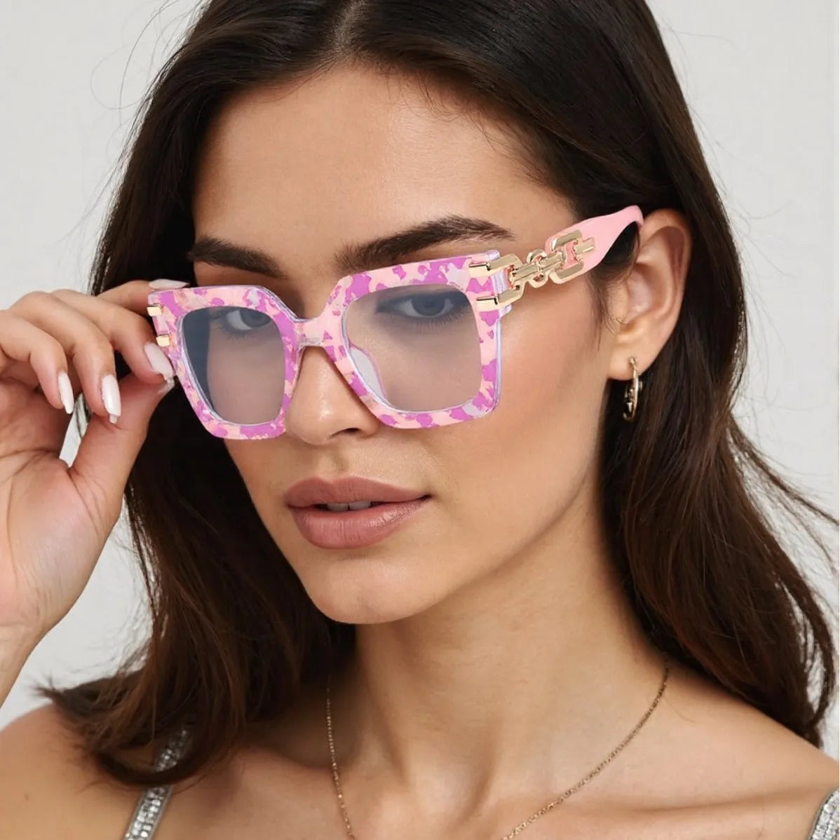 Stylish Anti-Blue Light Big Frame Eyewear: Pink Stripe & Tortoise Designs